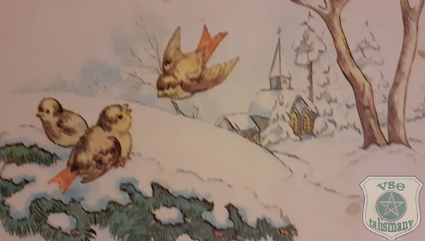 открытка птицы в зимнем лесу