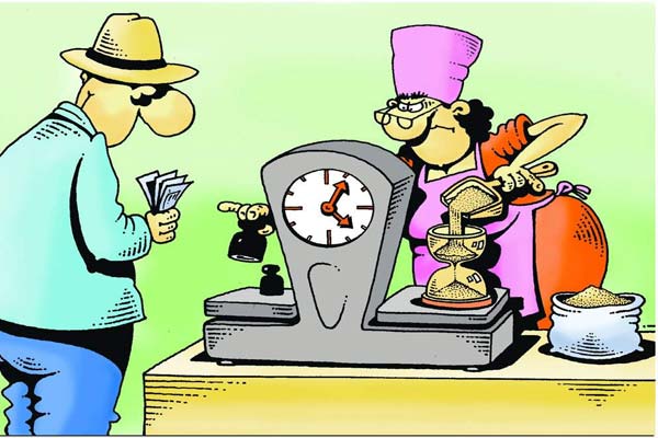 покупатель в магазине, карикатура