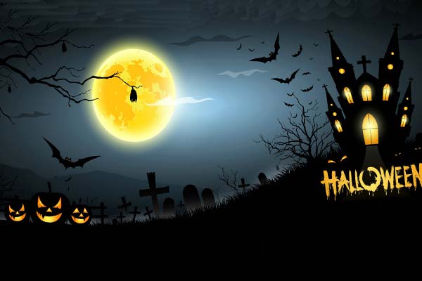 кладбище, зловещая ночь, тыквы, Хэллоуин