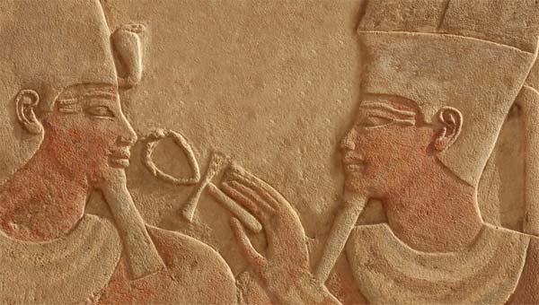 фреска - фараон и знак Анх (Анкх)