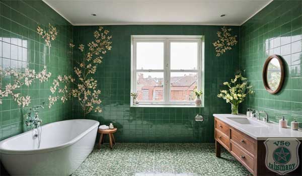 Зеленая плитка в ванную комнату