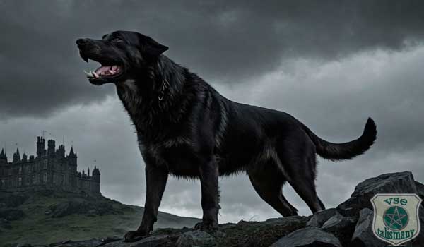 черный пес возле замка