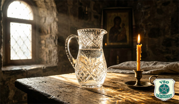 кувшин с водой и свеча на столе