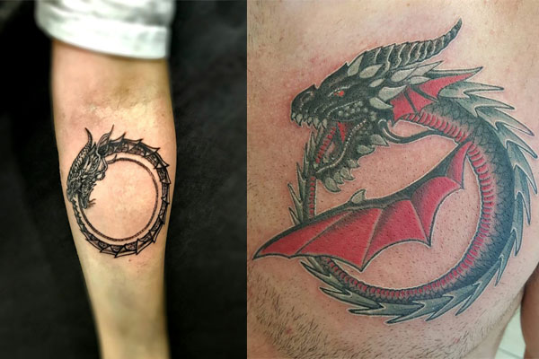 цветная тату - дракон кусает себя за хвост