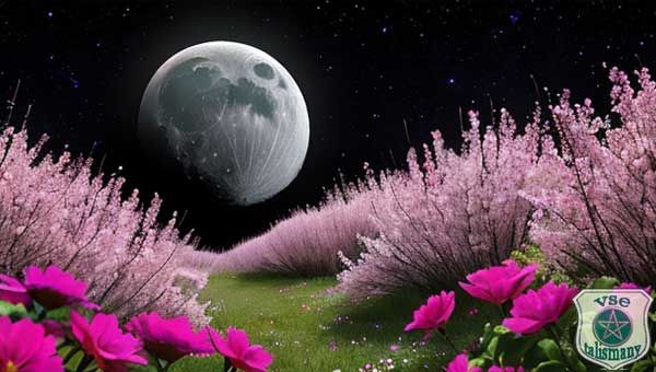 луна и поле с розовой травой