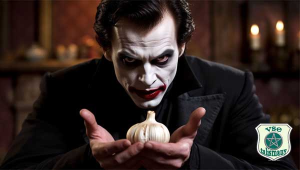 вампир с отвращением смотрит на чеснок