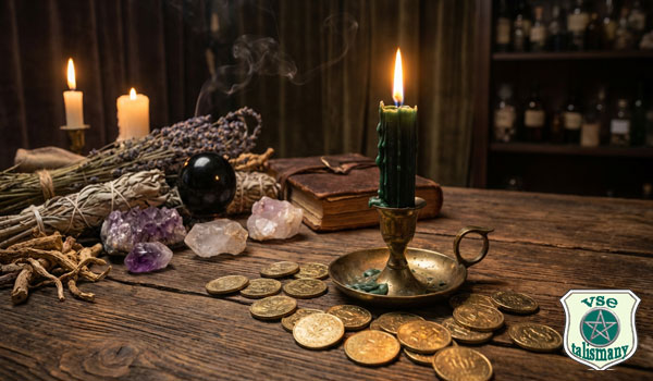 Зеленая свеча, деньги, травы, кристаллы