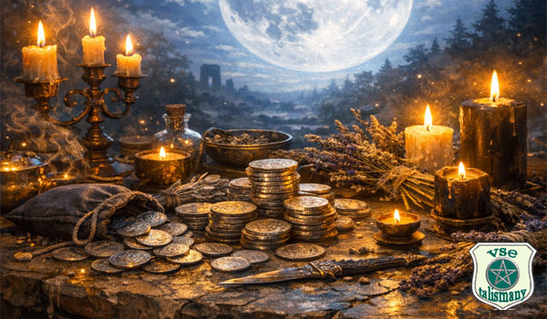 Полнолуние, деньги, горящие свечи, кинжал, нож, ритуал на богатство