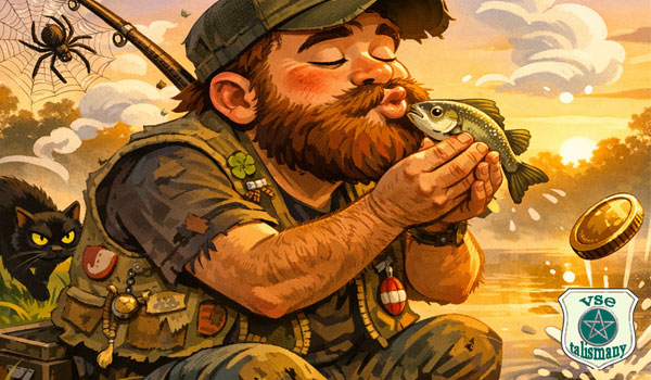 Мужик целует первую пойманную рыбу