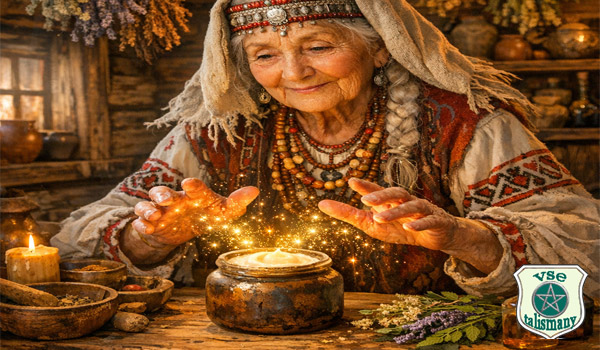 старая ведунья готовит зелье