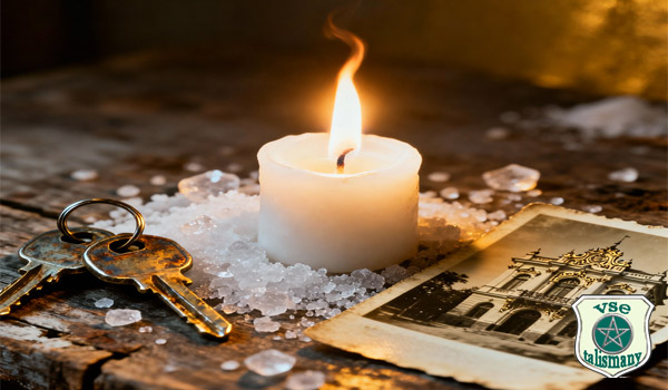 свеча. соль, фото и ключи от квартиры