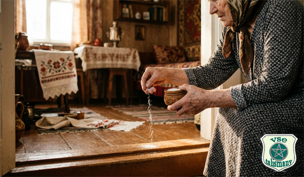 старая колдунья проводит обряд