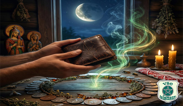 ведьма читает заговор на кошелек на растущую Луну