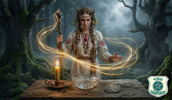 ведунья в традиционном славянском наряде