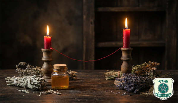 две свечи, тавы и банка с медом