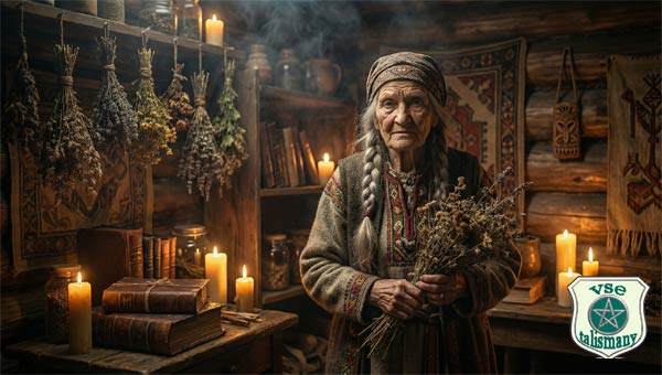 Старая женщина колдует